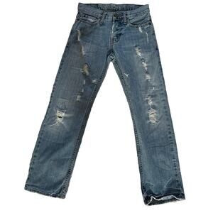 American Eagle Men’s Jeans 26x28 Slim Light Wash Ripped Distressed Holes Button